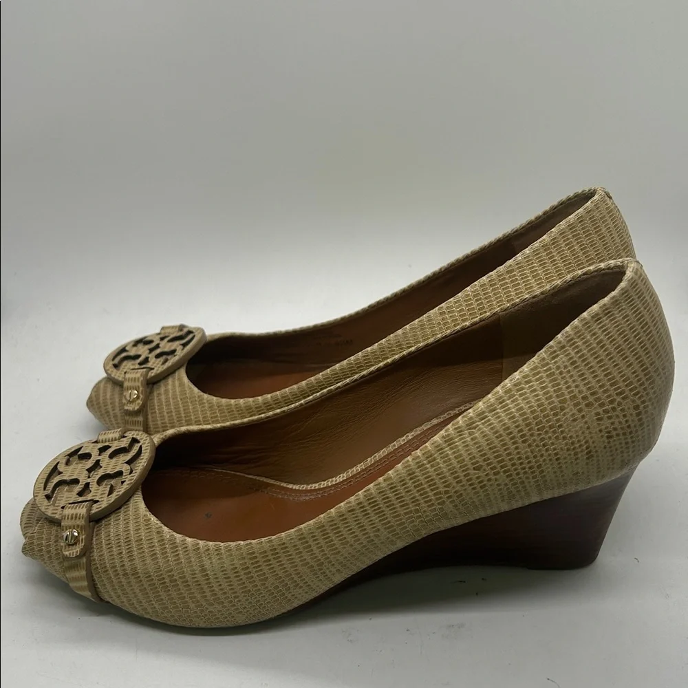 Tory Burch Sexy Tan Peep-Toe Wedge Heel Shoes **Size 8.5** 🔥🔥 - Picture 5 of 12